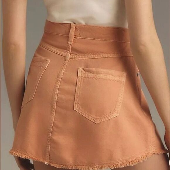 Anthropologie Pilcro Peach Pleated Denim Raw Hem Mini Skirt NWT Size 12/Large - Picture 2 of 7